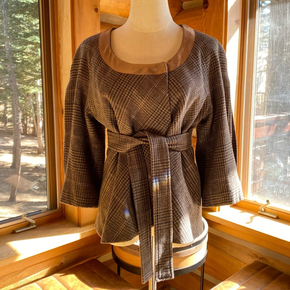 Sisley | Brown Houndstooth | Cropped Jacket | Size Medium